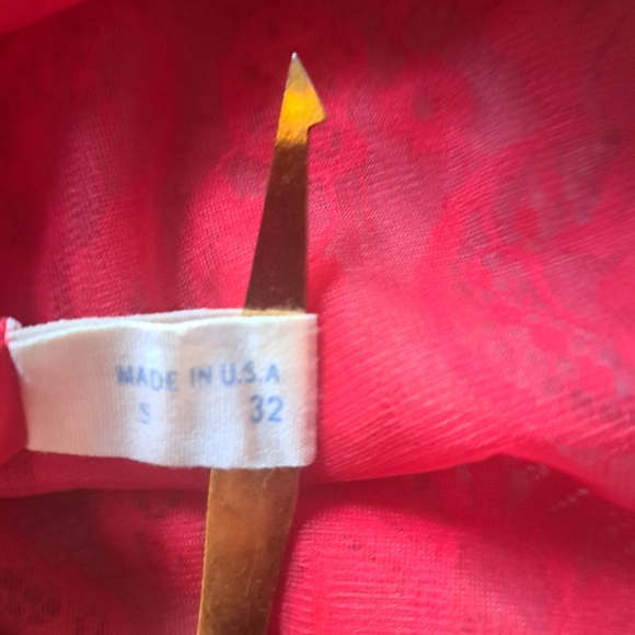 VTG VAN RAALTE bright RED Nylon short slip lace trim Hollywood Glam pin up 32 SM - Picture 7 of 10